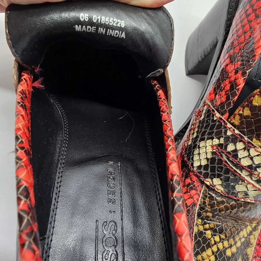 ASOS Womens Sz 6 Chunky Loafers Red Black Faux Snakeskin 3